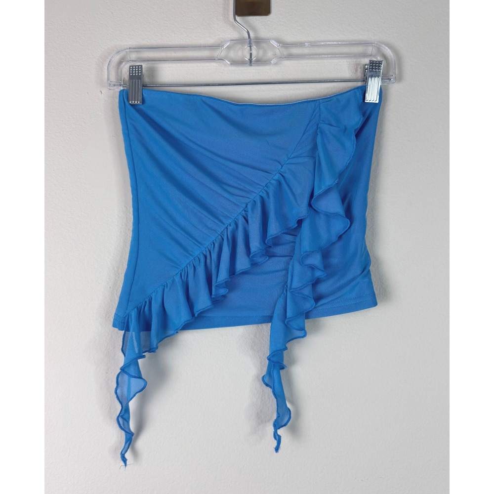Tiger Mist Tube Top Women XS Eydie Bright Blue Ruffle Asymmetrical Y2K Party